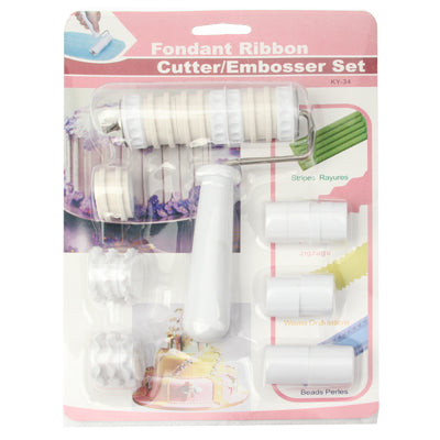 Fondant Ribbon Cutter Embosser Roller Sugar Craft Set