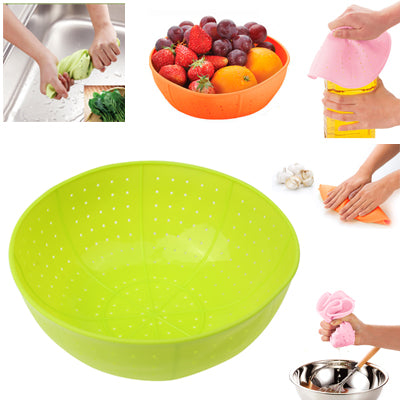 Multifunction Silicone Basket Drain for Vegetable (Green)