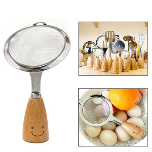 Smiley Wooden Handle Stainless Steel Strainer Colander, Length: 18cm