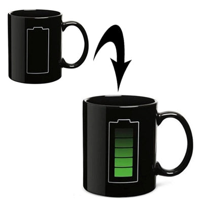 Heat Sensitive Battery Color Changing Porcelain Cup Coffee Mug with Handle(Black)