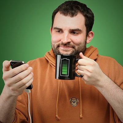 Heat Sensitive Battery Color Changing Porcelain Cup Coffee Mug with Handle(Black)