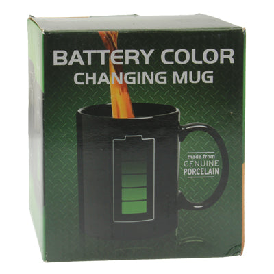 Heat Sensitive Battery Color Changing Porcelain Cup Coffee Mug with Handle(Black)