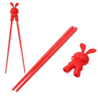 Lovely Rabbit Plastic Chopsticks with Silicone Cap for Children Training Learning