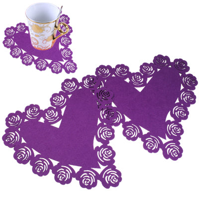 2 pcs Chinese Cutting Paper Rose Heart Style Insulating Coaster Cup Mat
