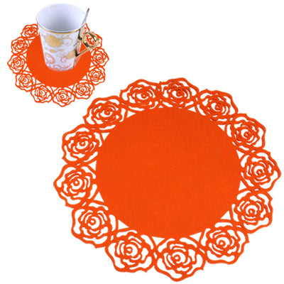 Chinese Cutting Paper Rose Style Round Shaped Insulating Coaster Cup Mat