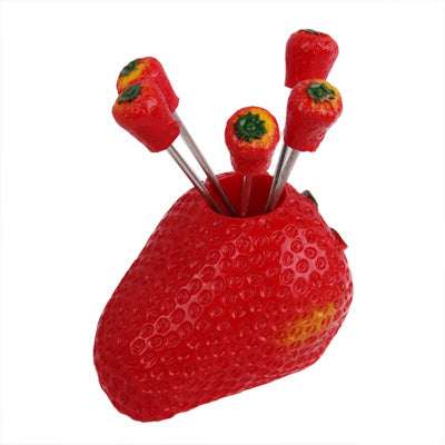 Creative Strawberries Shape Fruit Fork Set(Red)