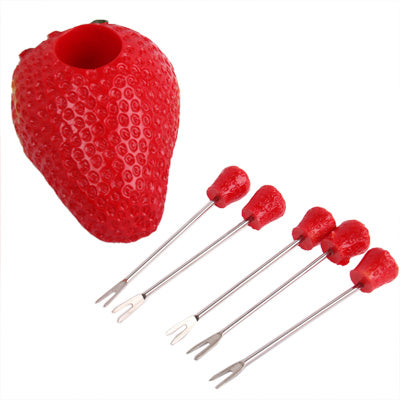 Creative Strawberries Shape Fruit Fork Set(Red)