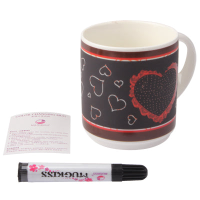 Heat Sensitive Color Changing Black / White Grounding Switch Heart Pattern Porcelain Greeting Card Coffee Mug/ Cup