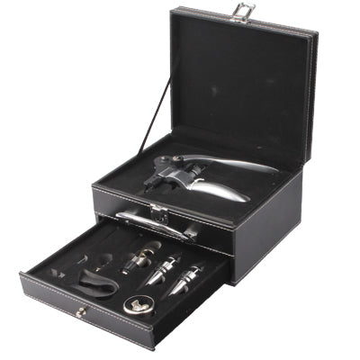 Professional Wine Opener Set with Stopple + Wine Pourer + Foil Cutter + Bracelet + Corkscrew Opener + Wine Temperature Table