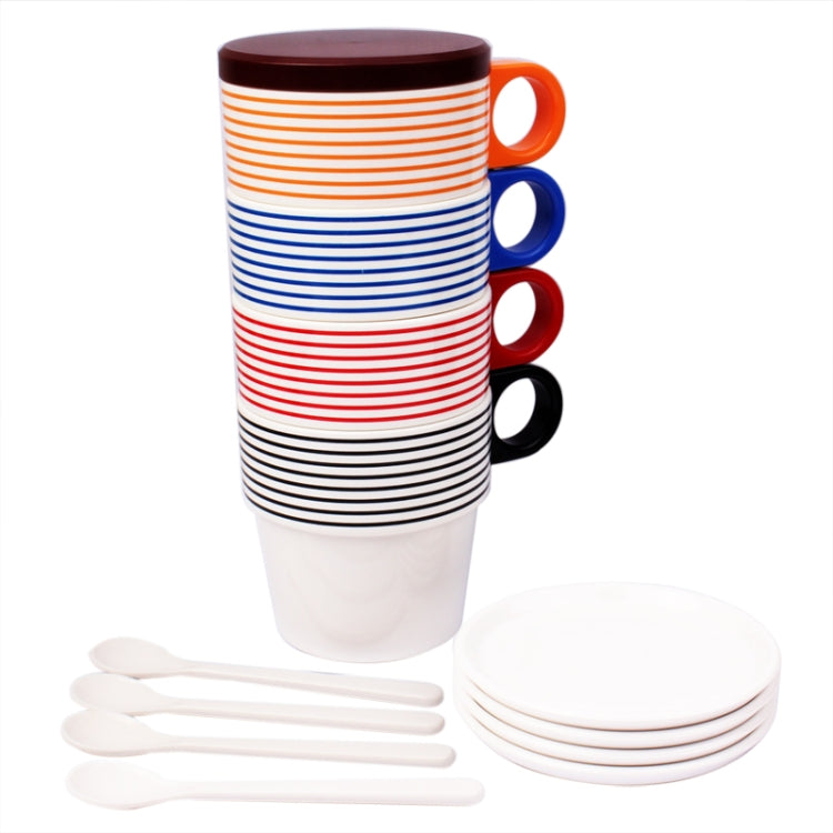 4pcs Creative Rainbow Plastic Coffee Cup Set with Coaster & Spoon