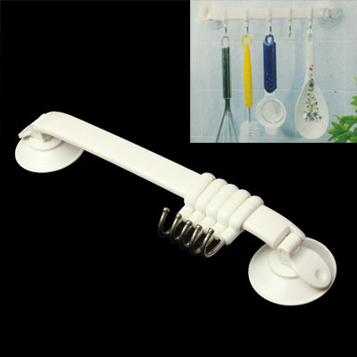 2.5kg Load Plastic Adjustable Suction Cups with 5 Hooks for Bathroom / Kitchen(White)