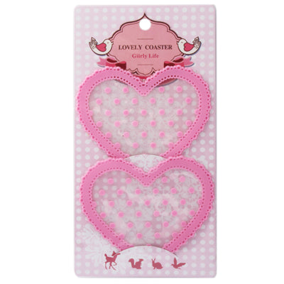 Heart-Shaped Patterned Lace Silicone Coaster (A pair)(Pink)