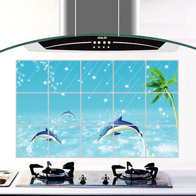 Dolphin Style Aluminum Foil Kitchen Sheet Sticker / Kitchen Oil Pollution Prevention Wall Sticker, Size: 75 x 45cm
