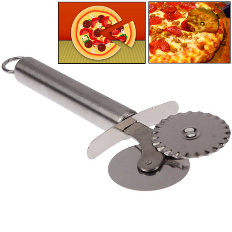 Stainless Steel Double-wheel Round Pizza Cutter Knife(Grey)