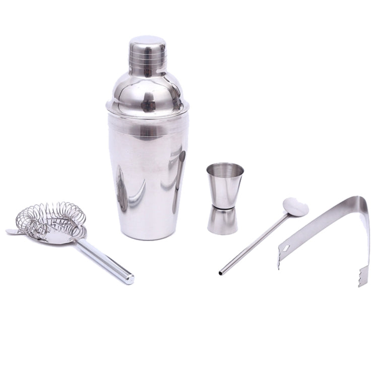 5 in 1 Classic Stainless Steel Shaker Set, Capacity: 550ml (Shaker + Jigger + Strainer + Ice Clip + Stirrer Pipe)(Silver)