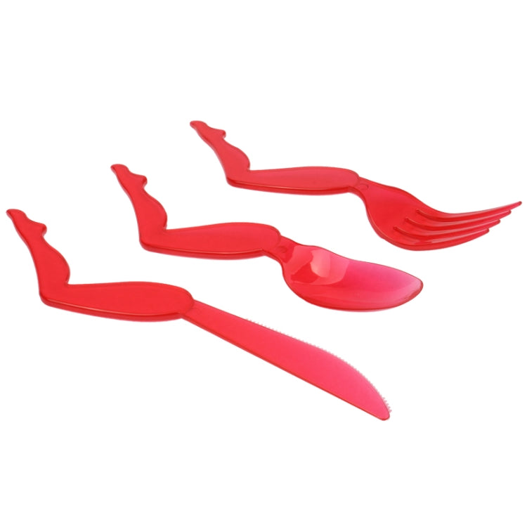 9 PCS Creative Leg Shape Handle Plastic Cutlery Set(Red)
