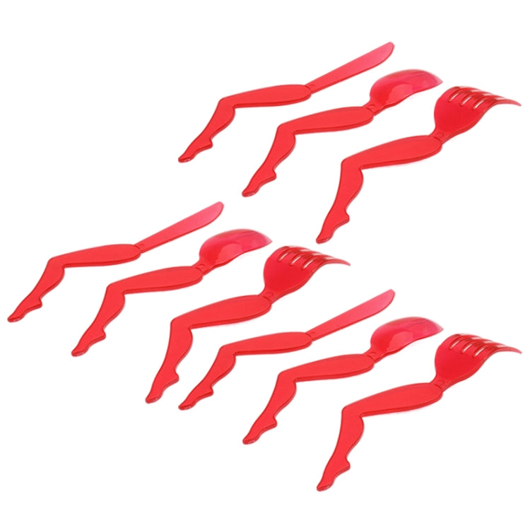9 PCS Creative Leg Shape Handle Plastic Cutlery Set(Red)
