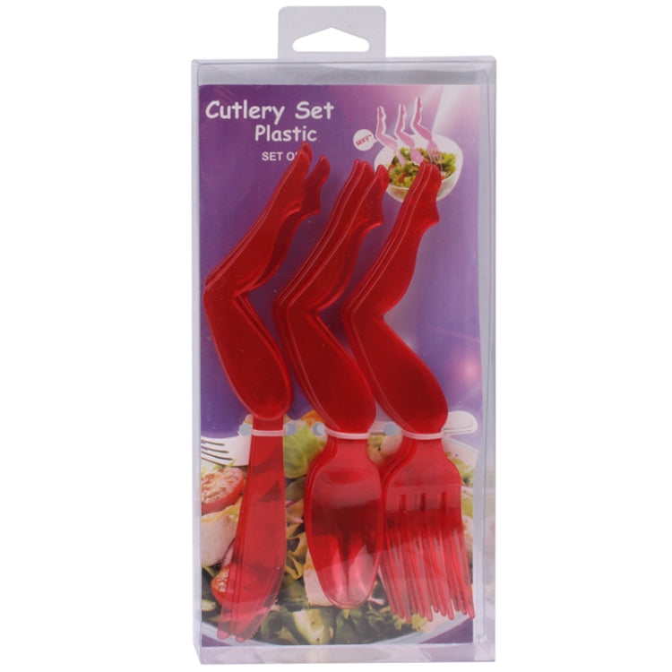 9 PCS Creative Leg Shape Handle Plastic Cutlery Set(Red)