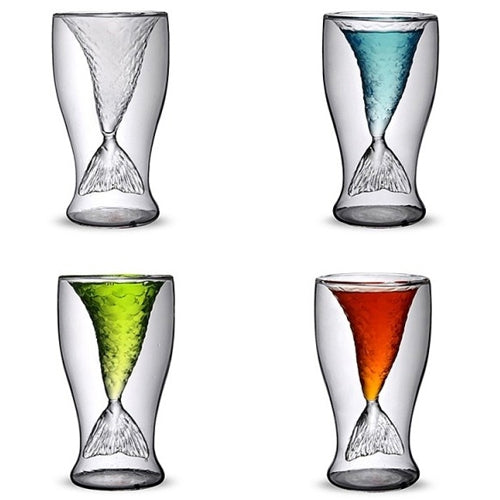 Fashion Novelty Double Layer Mermaid Style Drinking Glass Cup, Capacity: 100ml