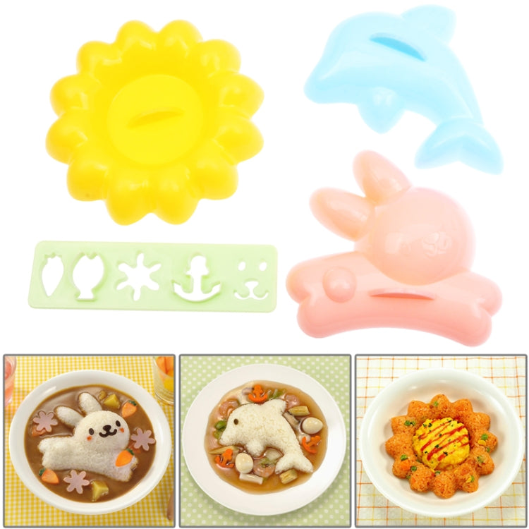 Cute Rabbit + Dolphin + Flower Style DIY Bento Meal Molds Set / Rice Cake Mold