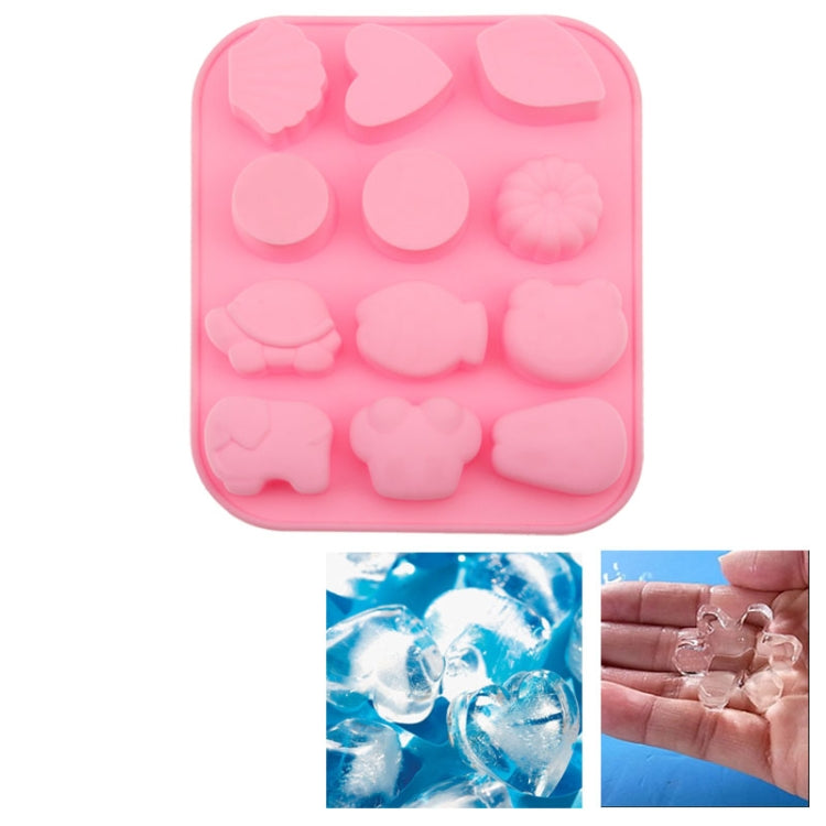 Creative Variety Shape 12-Grid Ice Cube Tray(Pink)