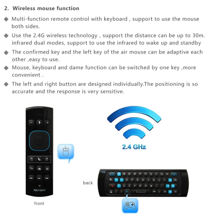 Measy GP830 Air Mouse Wireless Somatosensory Remote Control Keyboard with Game Pad Function and Voice Transceiver(Black)