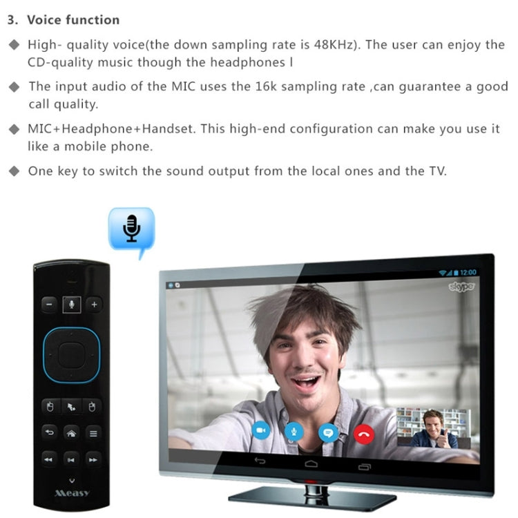 Measy GP830 Air Mouse Wireless Somatosensory Remote Control Keyboard with Game Pad Function and Voice Transceiver(Black)