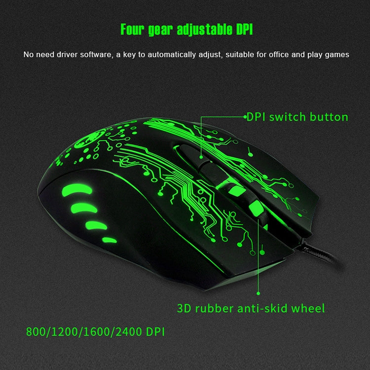 Estone X9 USB 6 Buttons 2400 DPI Wired Multi Color LED Optical Gaming Mouse for Computer PC Laptop(Black)