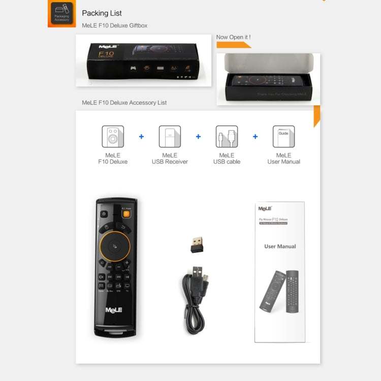 Mele F10 Deluxe 2.4GHz Fly Air Mouse Wireless QWERTY Keyboard Remote Control with IR Learning Function for Android TV Box / Notebook / PC MAC