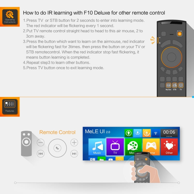 Mele F10 Deluxe 2.4GHz Fly Air Mouse Wireless QWERTY Keyboard Remote Control with IR Learning Function for Android TV Box / Notebook / PC MAC