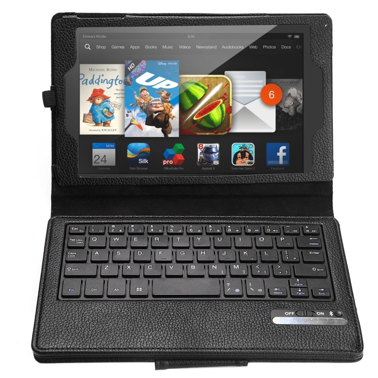 Litch Texture Detachable Bluetooth Keyboard Leather Tablet Case With Holder for Kindle Fire HD 7 (2015)(Black)