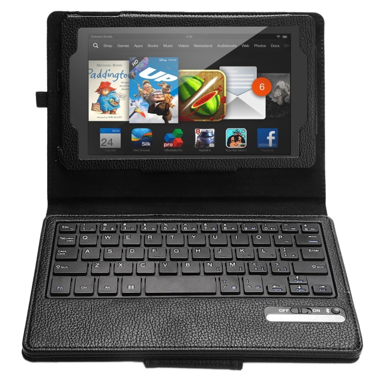 Litch Texture Detachable Bluetooth Keyboard Leather Tablet Case With Holder for Kindle Fire HD 8 (2015)(Black)
