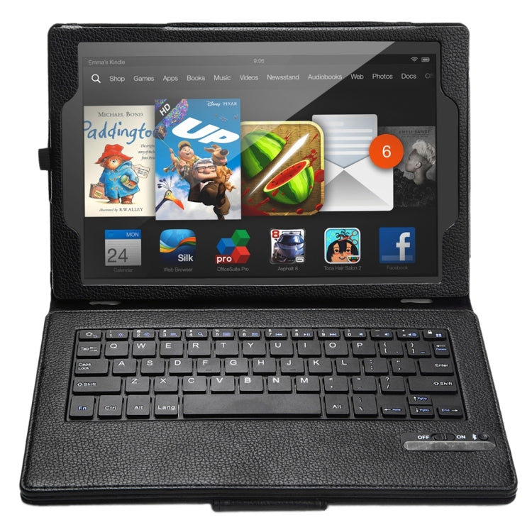 Litch Texture Detachable Bluetooth Keyboard Leather Tablet Case With Holder for Kindle Fire HD 10 (2015)(Black)