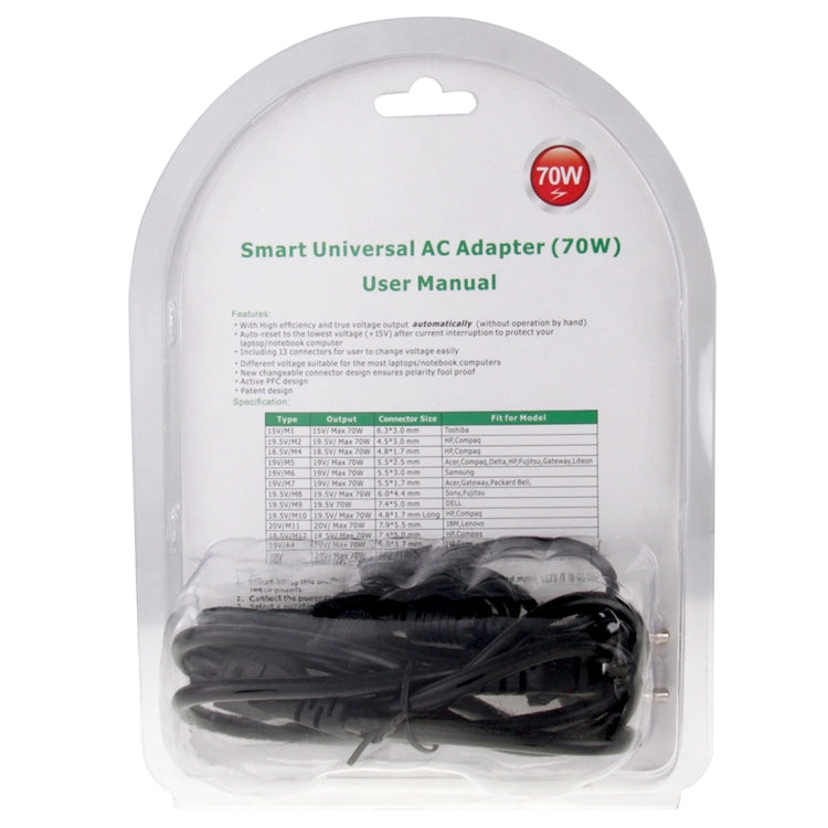 AU-70W+13 TIPS 70W Universal AC Power Adapter Charger with 13 Tips Connectors for Laptop Notebook, EU Plug