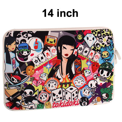 Poker Girl Pattern Soft Sleeve Case Zipper Bag with Dual-Zipped Close for 14 inch Laptop