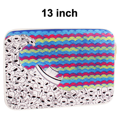 Cartoon Sea Wave Pattern Soft Sleeve Case Zipper Bag with Dual-Zipped Close for 13 inch Laptop