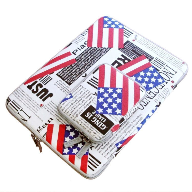 POFOKO US Flag Pattern 11.6 inch Fashion Zipper Linen Waterproof Sleeve Case Bag for Laptop Notebook, with A Small Bag for Mouse