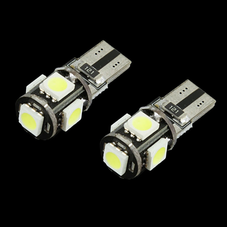 1 Pair T10 White Light 5 LED 5050 SMD CANBUS Car Signal Light Bulb(Black)