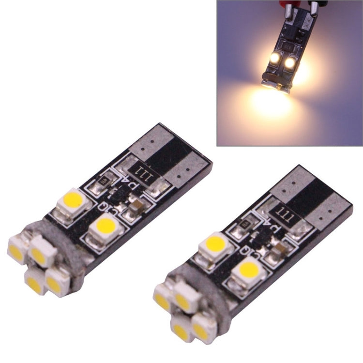 2 PCS T10 1.5W 50LM Warm White Light 8 LED 3528 SMD CANBUS Car Signal Light Bulb