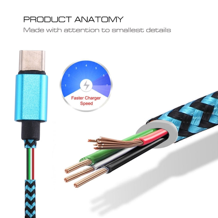 1m Woven Style USB-C / Type-C 3.1 to USB 2.0 Data Sync Charge Cable