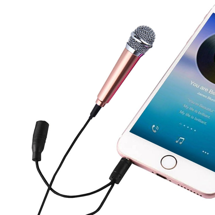 3.5mm Male + 3.5mm Female Ports Mini Household Mobile Phone Sing Song Metal Condenser Microphone, Compatible with IOS / Android System