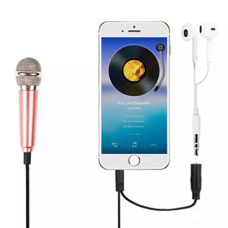 3.5mm Male + 3.5mm Female Ports Mini Household Mobile Phone Sing Song Metal Condenser Microphone, Compatible with IOS / Android System
