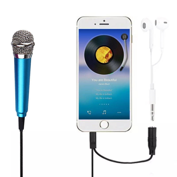 3.5mm Male + 3.5mm Female Ports Mini Household Mobile Phone Sing Song Metal Condenser Microphone, Compatible with IOS / Android System