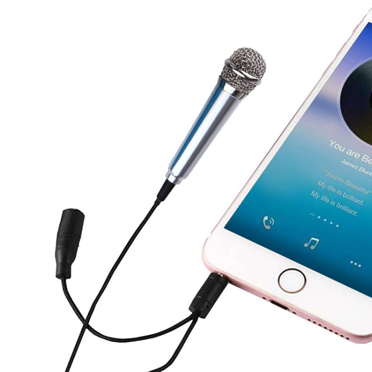 3.5mm Male + 3.5mm Female Ports Mini Household Mobile Phone Sing Song Metal Condenser Microphone, Compatible with IOS / Android System