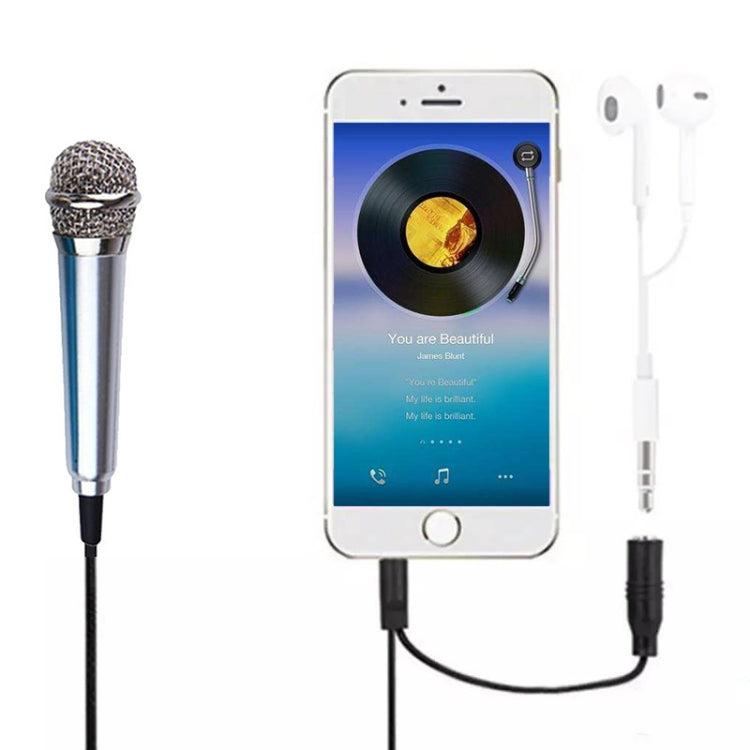 3.5mm Male + 3.5mm Female Ports Mini Household Mobile Phone Sing Song Metal Condenser Microphone, Compatible with IOS / Android System