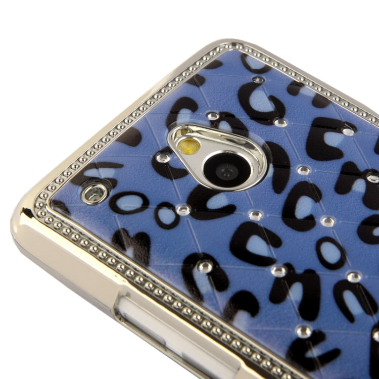 Blue Leopard Pattern Diamond Encrusted Skin Plating Plastic Case for HTC One mini / M4(Blue)