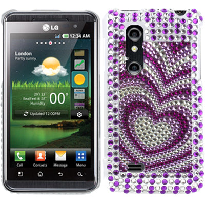Purple Heart-Shaped Pattern Diamond Encrusted Plastic Case for LG P920