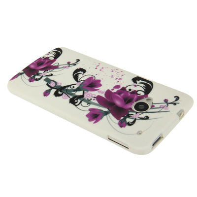 Purple Flower Pattern TPU Protection Case for HTC One / M7