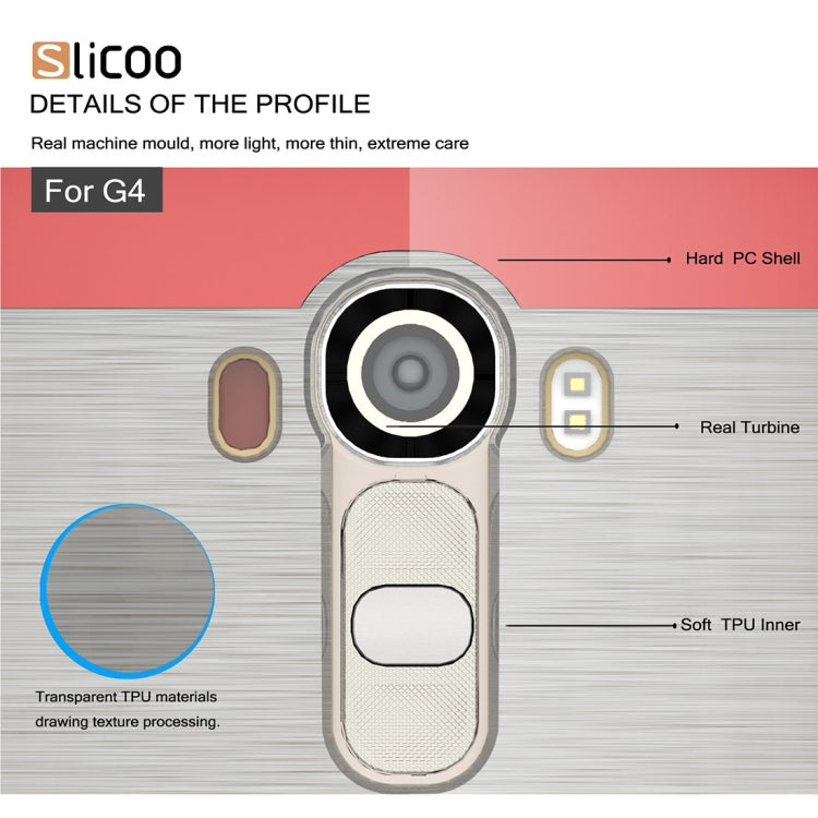 Slicoo Brushed Texture Electroplating Transparenct TPU + PC Combination Case for LG G4 / H815