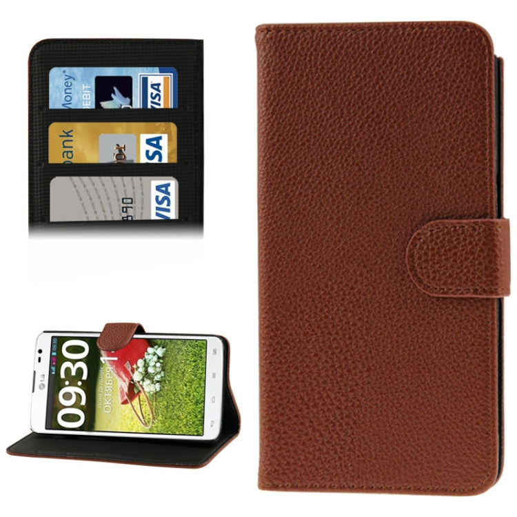Litchi Texture Flip Leather Case with Credit Card Slots & Holder for LG G Pro Lite / D686